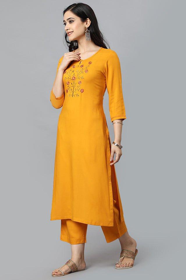 Dark Gray Yellow Angoori Kurta Pants Set