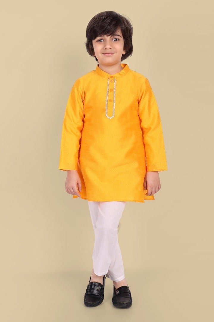 Tan Yellow Cotton silk Kurta and Pajama - Set of 2
